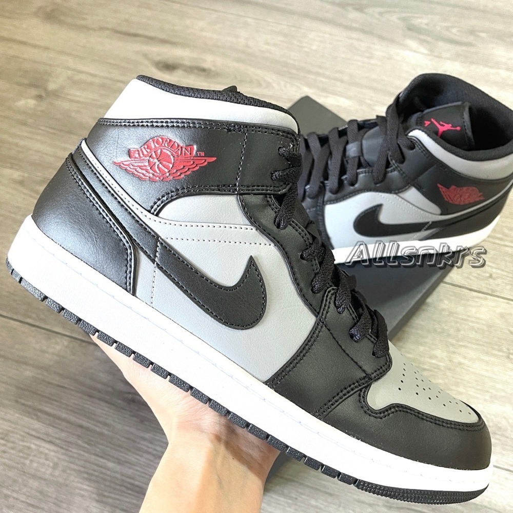 Air Jordan 1 Mid Black Gym Red Grey Men’s - Picture 1 of 7